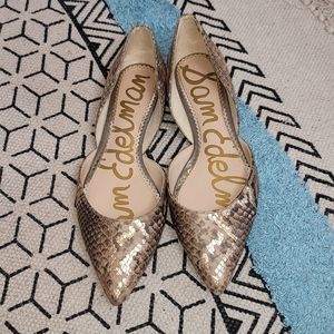 SAM EDELMAN Rodney Snake-Print Leather D'Orsay Flats, size 8/8.5